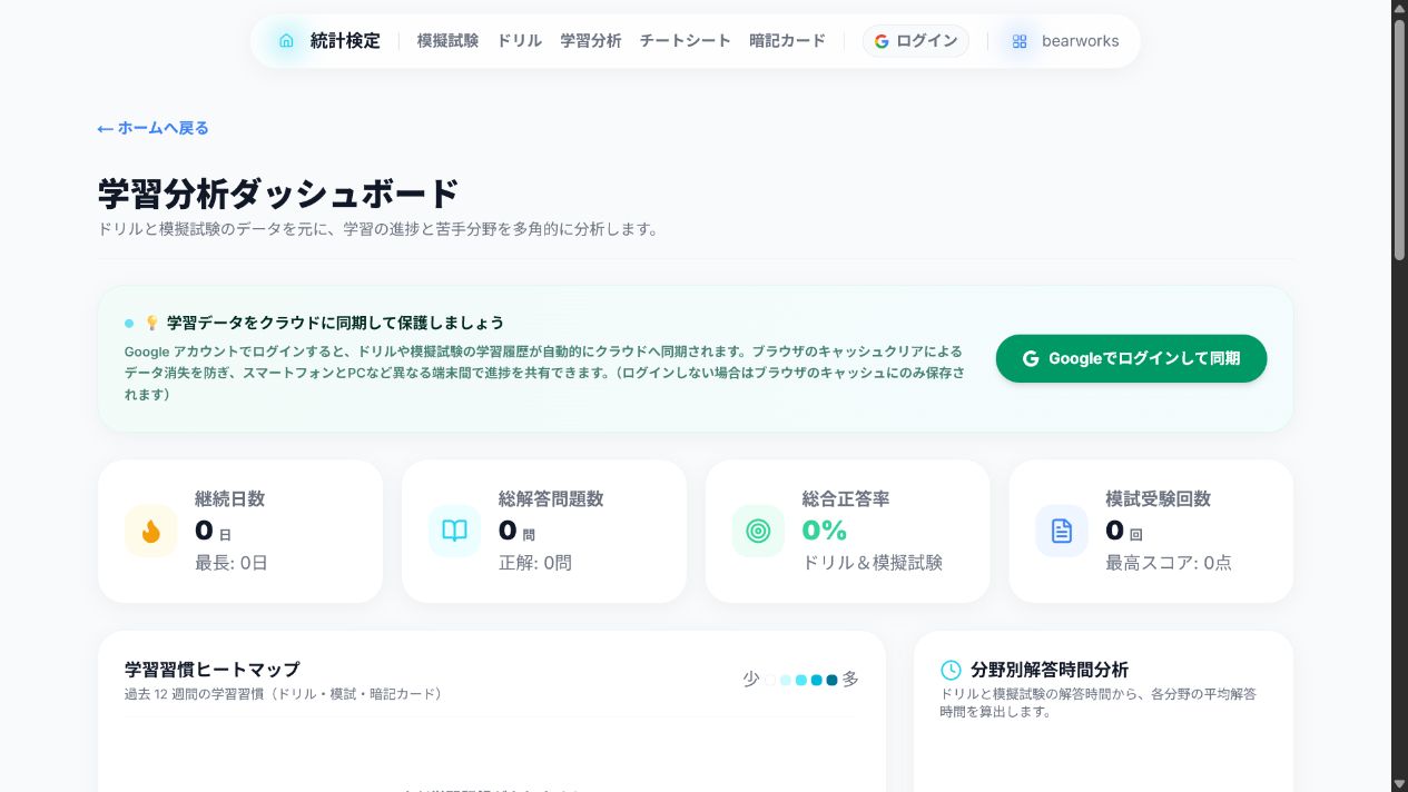 統計検定2級 学習分析ダッシュボードの画面